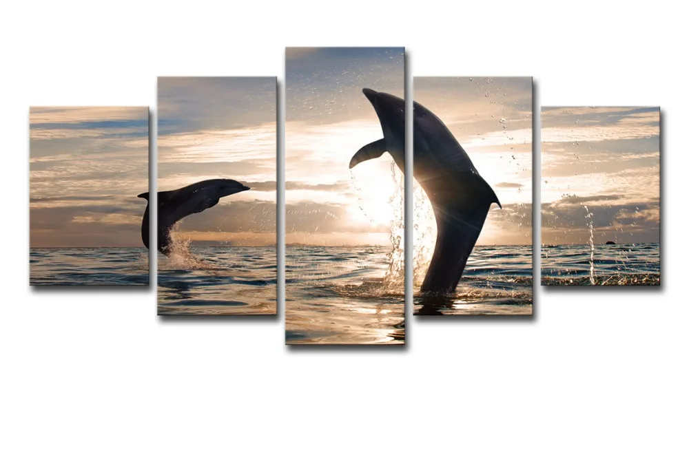 5 шт. большой современный красивый игривый Дельфин на холсте картины с