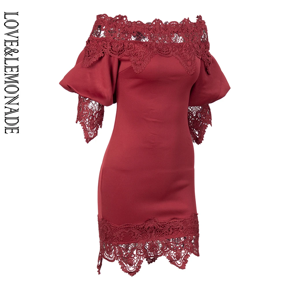 Женское кружевное платье LOVE & LEMONADE облегающее вечернее с открытыми плечами и
