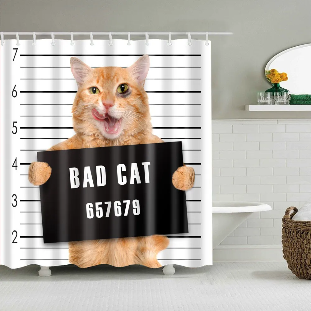 Занавеска для душа Dafield в виде кошки забавная чистки зубов из 100% полиэстера