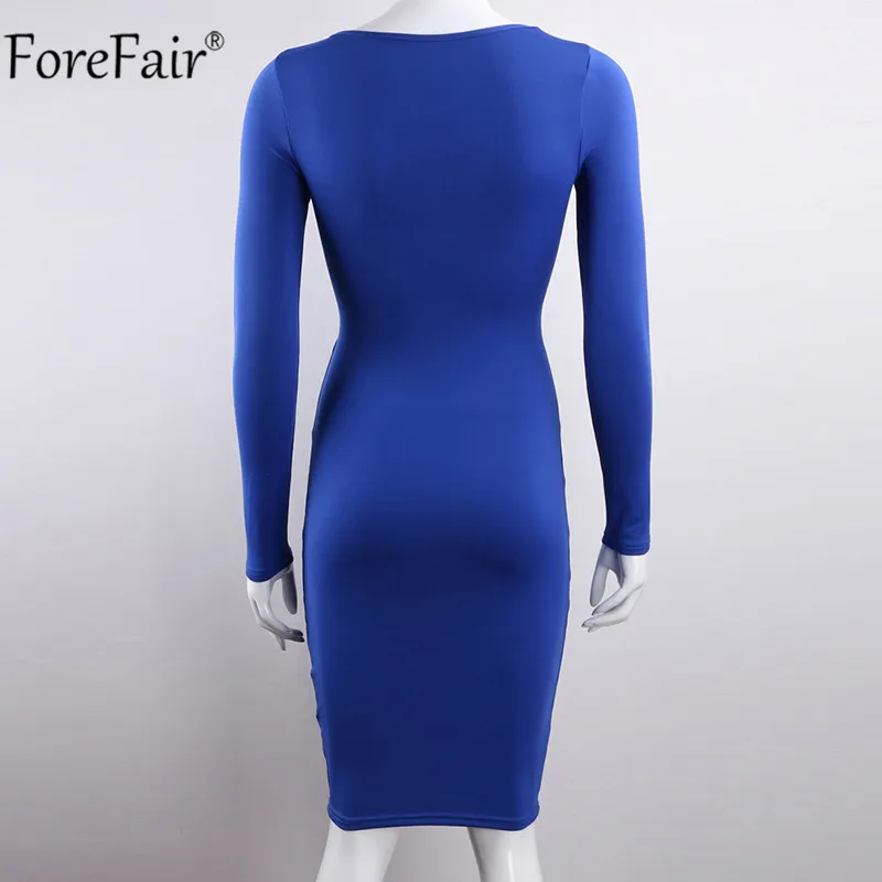 ForeFair с длинным рукавом Bodycon Midi Бандажное платье для женщин хлопок эластичные элегантные сексуальные платья белый черный красный Женское зимнее платье