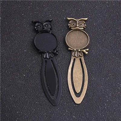two color 2pcs Three Color 20mm Cameo Steel Animal Owl Bookmarks Round Cabochon Settings Jewelry Blank Charm - Color: two color