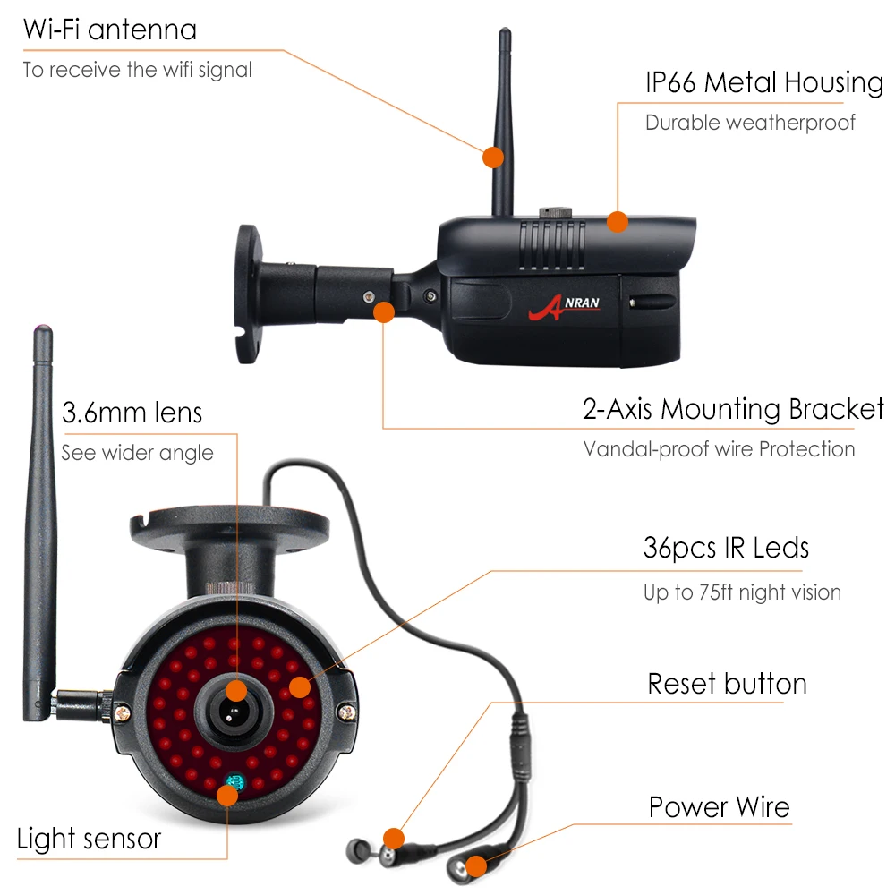 ANRAN 1080P HD 4CH Wifi ip-камеры системы наружного водонепроницаемого ночного видения система наблюдения цилиндрическая CCTV NVR комплекты