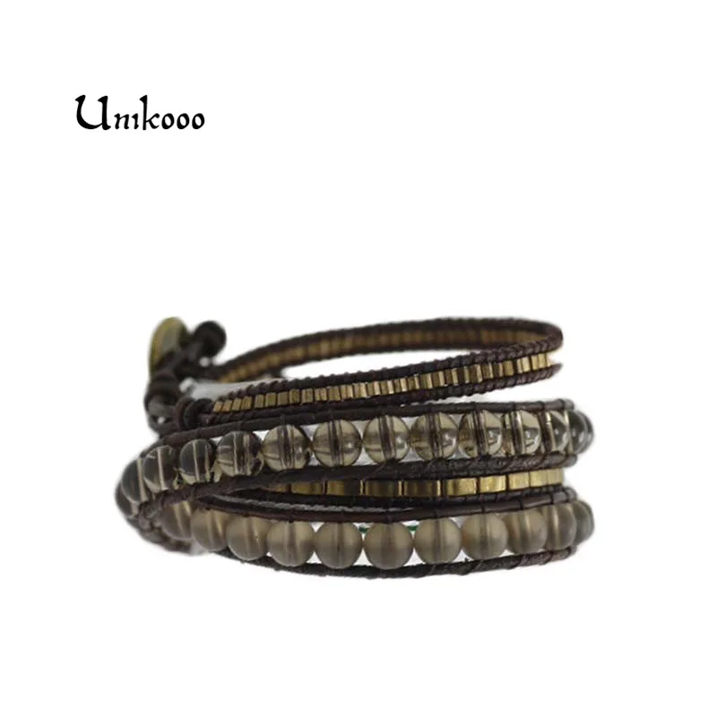 

Unisex Bracelet Boho Natural Stone with Brown Seeds Beads Wrap Bracelet Leather Wrap Bracelet 4 Strands Stone Rope Jewelry