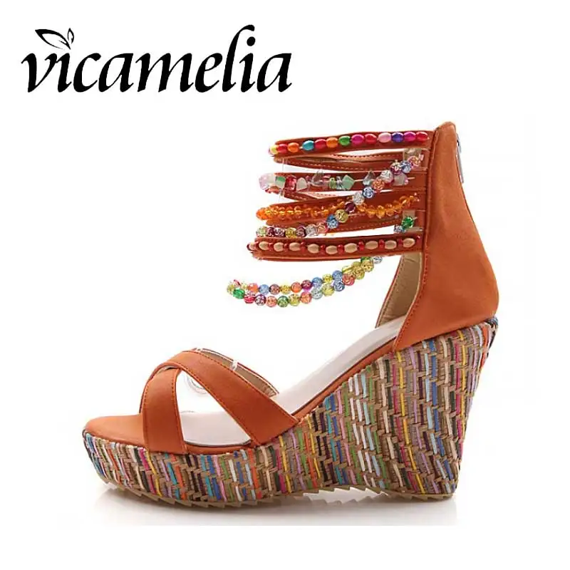 Vicamelia/Модные женские босоножки в богемном стиле летние туфли на высокой танкетке