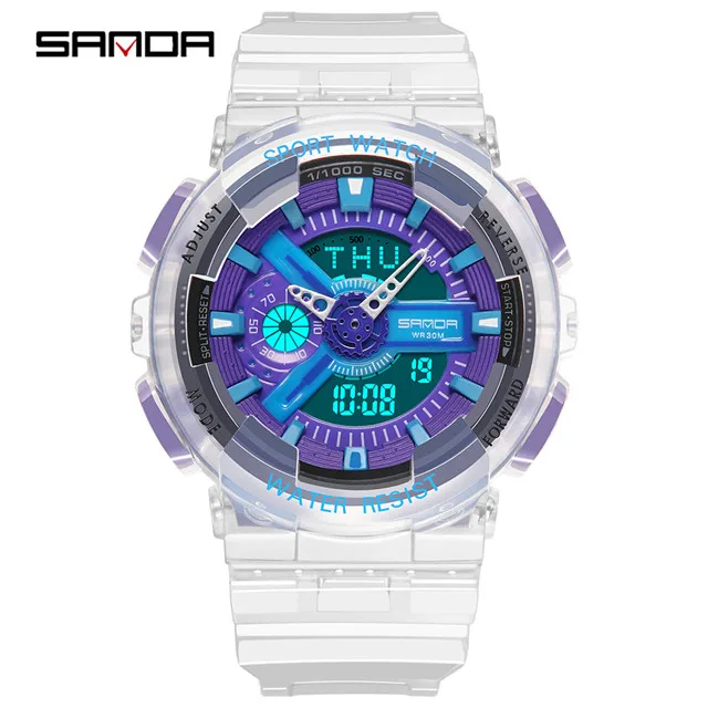 Relojes deportivos de hombre SANDA пара Многофункциональный водонепроницаемый светодиодный цифровые часы мужские G стиль спортивные водонепроницаемые wris - Цвет: Men blue