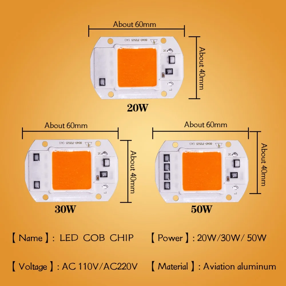 Полный спектр лампы Cob Led растут свет чип DIY 20 Вт 30 50 Крытый тент коробка сад
