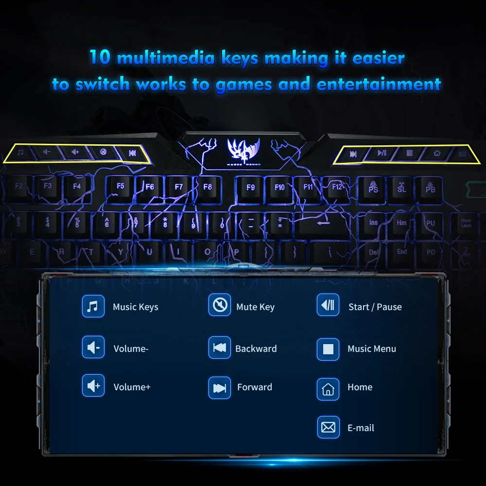 Игровая клавиатура лазерная резьба символов USB Проводная с подсветкой