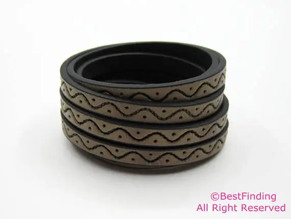 Кожаные полоски хаки 5 мм горячий пресс кружева плоский кожаный шнур | Украшения и