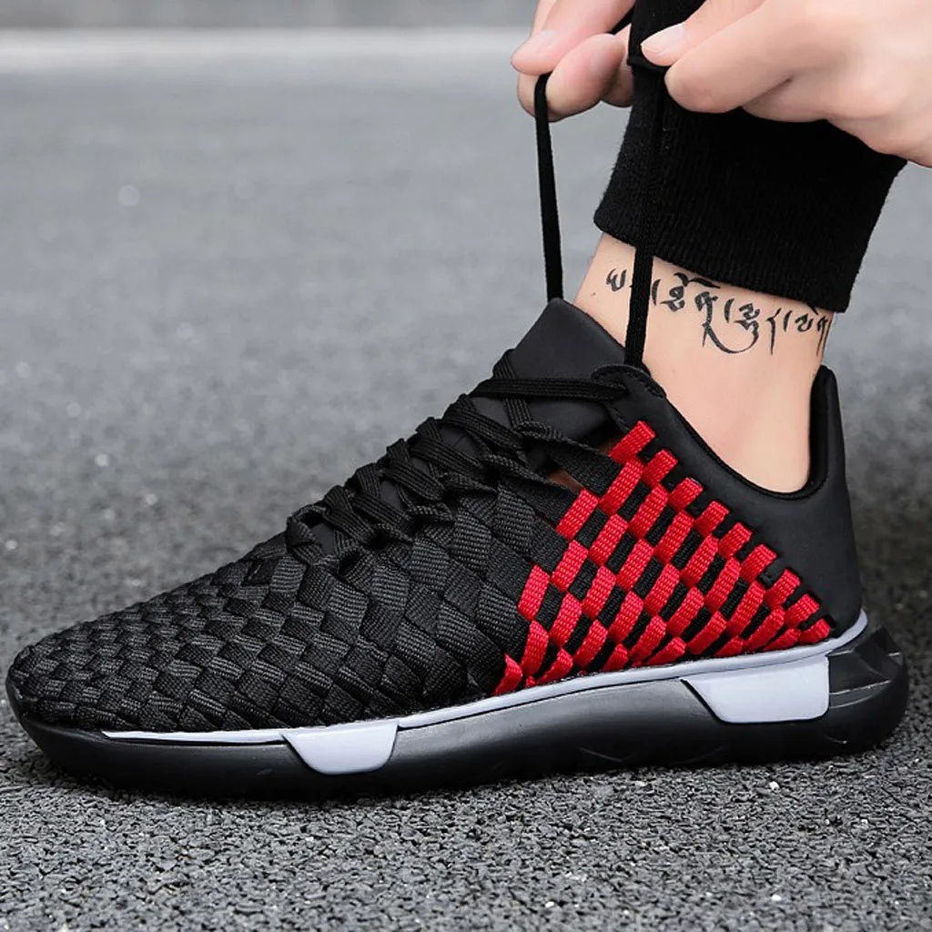 YOUYEDIAN Luxury Men Sneakers Black red Lace Up Flats Male Casual Shoes Thick-Soled Straps Breathable Sneakers Shoes#507g30