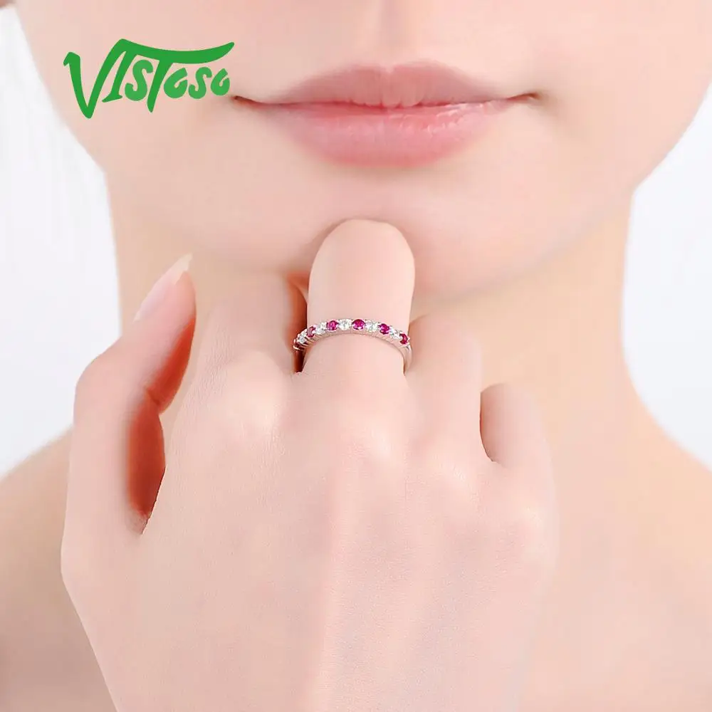 VISTOSO ювелирные наборы для женщин красные шпинели белые камни CZ ювелирный набор