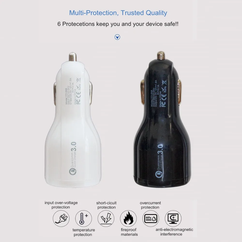 

SMALUCK Quick Charge 3.0 Car Charger For Mobile Phone Dual Usb Car Charger 3.0 Fast Charging Adapter Mini Usb Car Charger