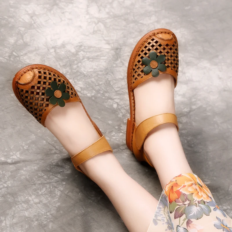 Женские сандалии в стиле ретро летние женские босоножки Обувь ручной работы из