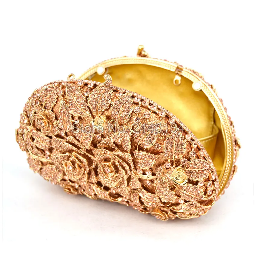 Женская сумка клатч цвета шампанского с розой элегантные блестящие женские