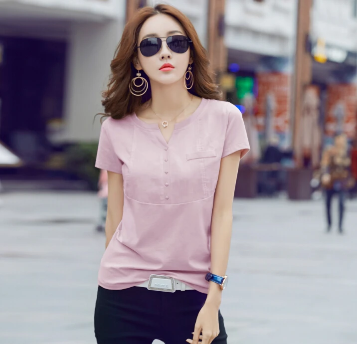 Футболка женская с V-образным вырезом Модная белая рубашка из хлопка и льна