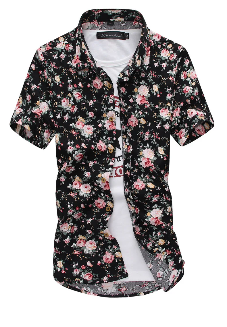 Toturn Мужская рубашка с коротким рукавом из хлопка, Модные приталенные мужские рубашки с цветочным принтом, винтажная мужская одежда с принтом