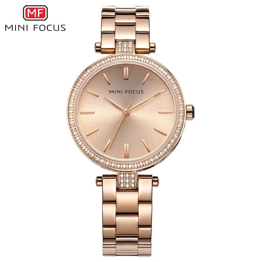 Rose Gold MINIFOCUS Топ Мода Женская одежда кварцевые часы Известный бренд женские часы Montre Femme Relogio Feminino - Цвет: Rose Gold