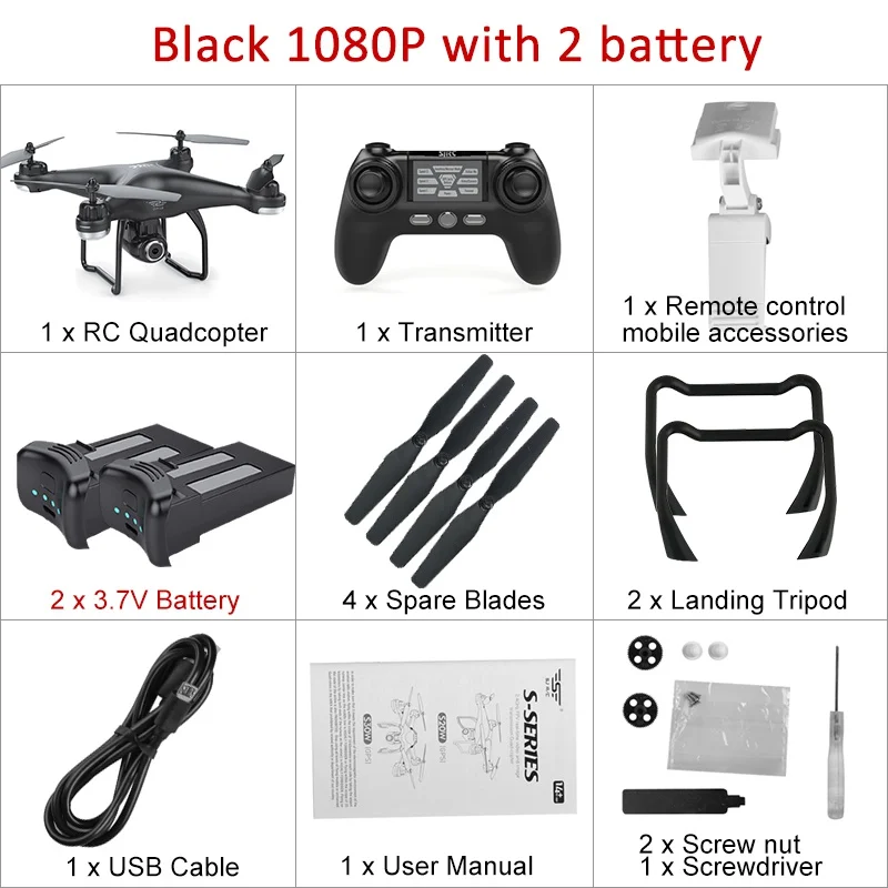 1080P Black 2battery SJRC S20W двойной gps динамический слежение wifi FPV с 1080 P/720 P широкоугольная камера мульти батареи RC Дрон Квадрокоптер VS X21 - Цвет: 1080P Black 2battery