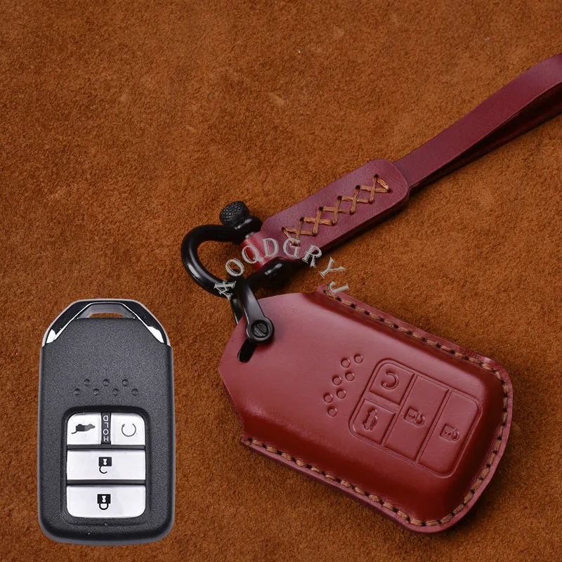 Four button red Аксессуары для стайлинга автомобилей роскошная кожаная сумка для ключей, пригодная для хонда аккорд CR-V Fit XRV URV HRV CITY Case Keyholder 1 шт - Название цвета: Four button red