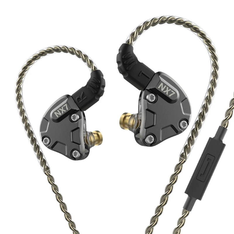 Black with mic NICEHCK NX7 Гибридный 7 драйвер IEM в ухо наушник 4BA+ двойной карбоновый нанотрубка динамический+ пьезоэлектрическая керамика HIFI монитор сценический 2Pin - Цвет: Black with mic