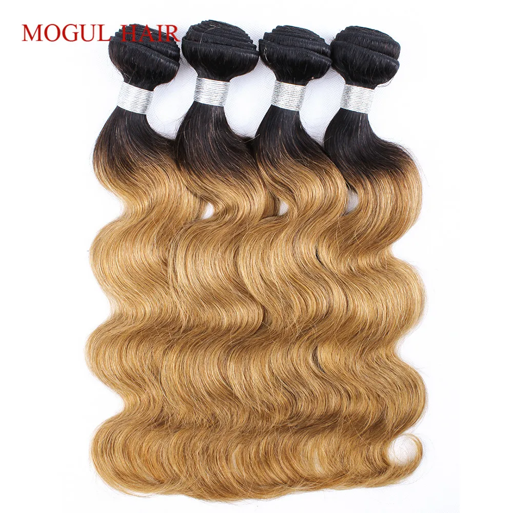 MOGUL HAIR T 1B 27 Омбре медовый блонд индийский тело вьющиеся накладные волосы 3/4 пучки не Реми человеческие волосы переплетения пучки 10-24 дюймов