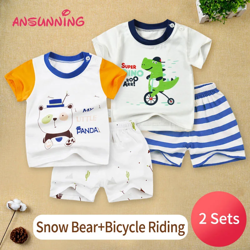 Boys Clothes Kids Children Boy Clothing Set Summer Toddler Outfits Snow Bear Dinosaur T-shirt + Shorts 3M to 5 Years | Детская одежда и