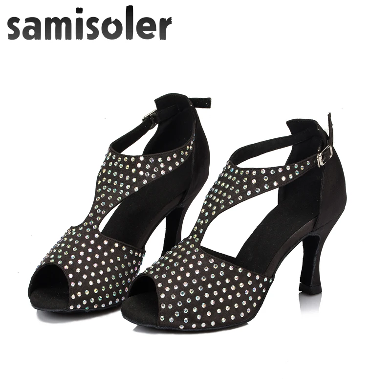 Новинка тканевые светящиеся ленты Samisoler Bule/Skin/Black стразы для бальных танцев