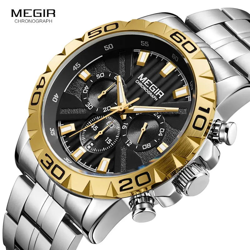 MEGIR Men's Business Chronograph Quartz Watches Waterproof Luminous Army Wristwatch Watch Man Relogios Masculino Clock 2087 Gold |