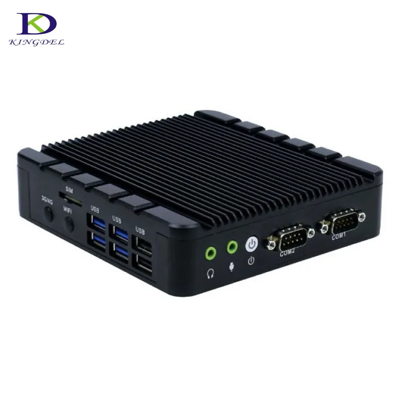 Безвентиляторный промышленный компьютер 2 * COM с windows 7 LAN HDMI Intel Quad Core Celeron J3455 Mini PC Plus