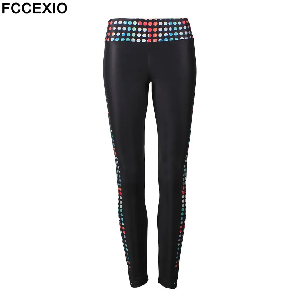 Женские леггинсы для фитнеса FCCEXIO спортивные брюки с цветными точками и 3D принтом