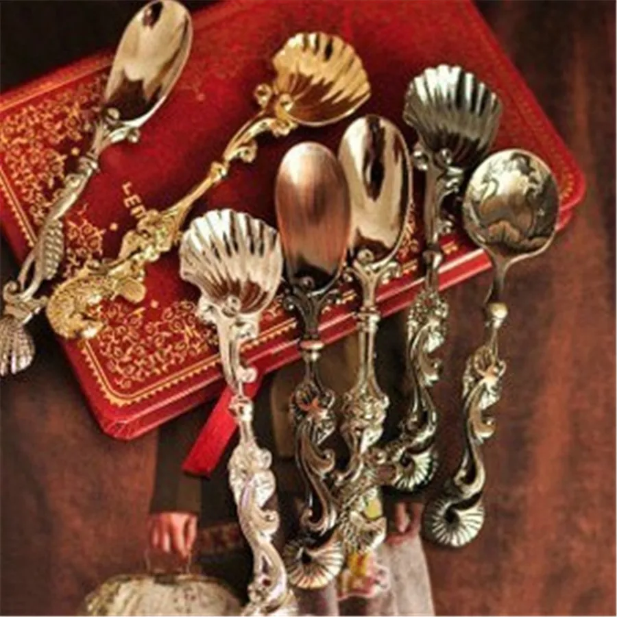 5 шт. Кухня обеденный бар ложка Винтаж Королевский Ретро Бронзовый Резные Кофе