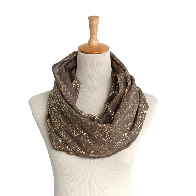 Новые модные хлопковые полосатые шарфы Bronzing Circle Loop Женский бесконечный шарф