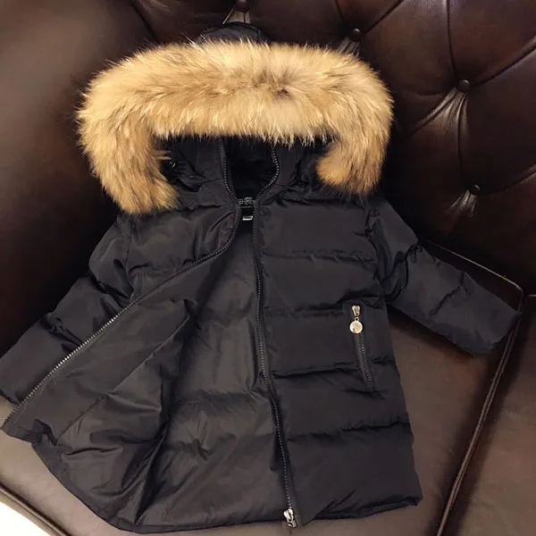 Пуховик для маленьких мальчиков и девочек съемный воротник из натурального меха
