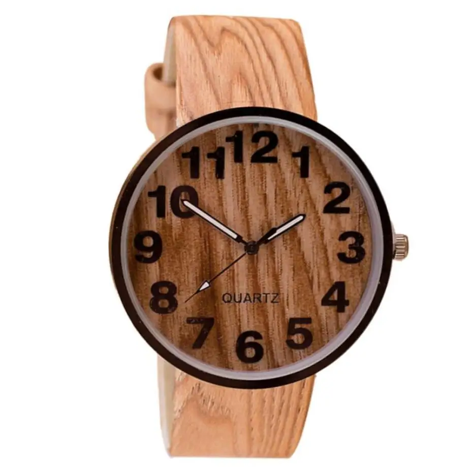 

Fashion Style Wood Grain Leather Quartz Watch Women Dress Wristwatches relogio feminino Arabic numerals Analog Simple Clock A50