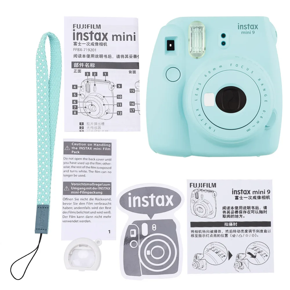 Fuji Fujifilm Instax Mini 9 фотокамера моментальной печати с зеркалом для селфи+ ремешок на запястье+ кольцо крупным планом подарочный набор camara instantanea