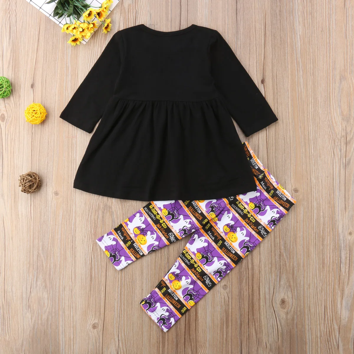 Комплект одежды для маленьких девочек на Хэллоуин черная туника с длинными рукавами и рисунком Boo футболка +