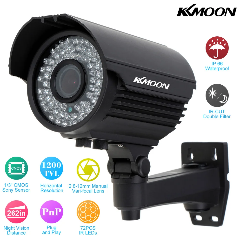 

KKmoon TP-E225iRE Камера Безопасности Водонепроницаемая наружная CCTV камера 2,8 ~ 12 мм зум варифокальный 1/3 "Sony CMOS 1200TVL 72IR LED IR-CUT
