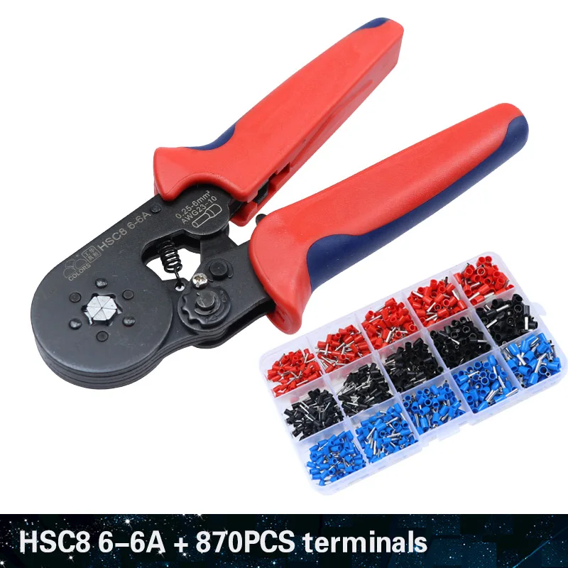 HSC8 6-6A and 870 Цветной обжимной инструмент, обжимные плоскогубцы hsc8 6-6, зажим, инструмент для зачистки проводов, Набор плоскогубцев, электрический терминал, щипцы, мини инструменты - Цвет: HSC8 6-6A and 870