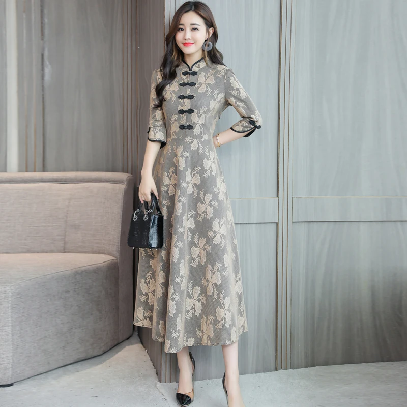 Женское традиционное китайское платье Cheongsam длинное винтажное в стиле ретро