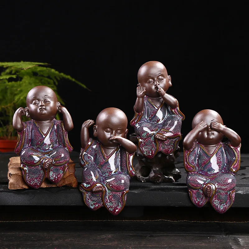 

Creative Jun kiln tea spoiled pieces four not small monks set up tea set tea ornaments pieces tea art ornaments