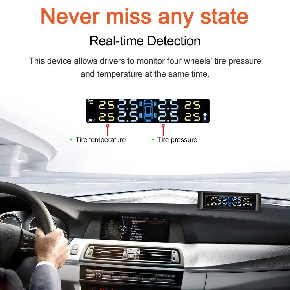 Давление в шинах автомобиля Солнечная система мониторинга TPMS с сигнализацией TFT