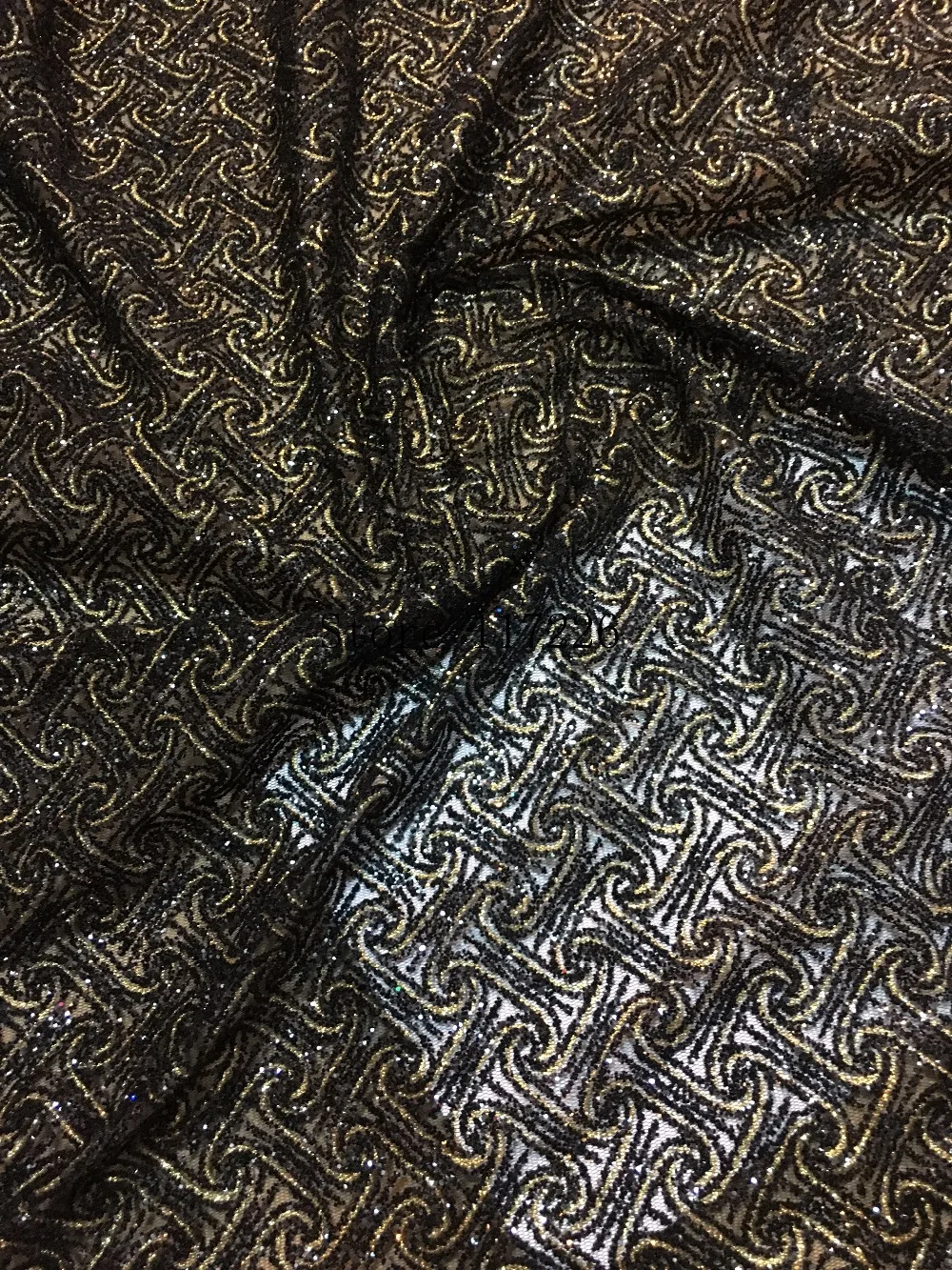 Французский африканский склеенный Блестящий кружевной материал черного цвета с