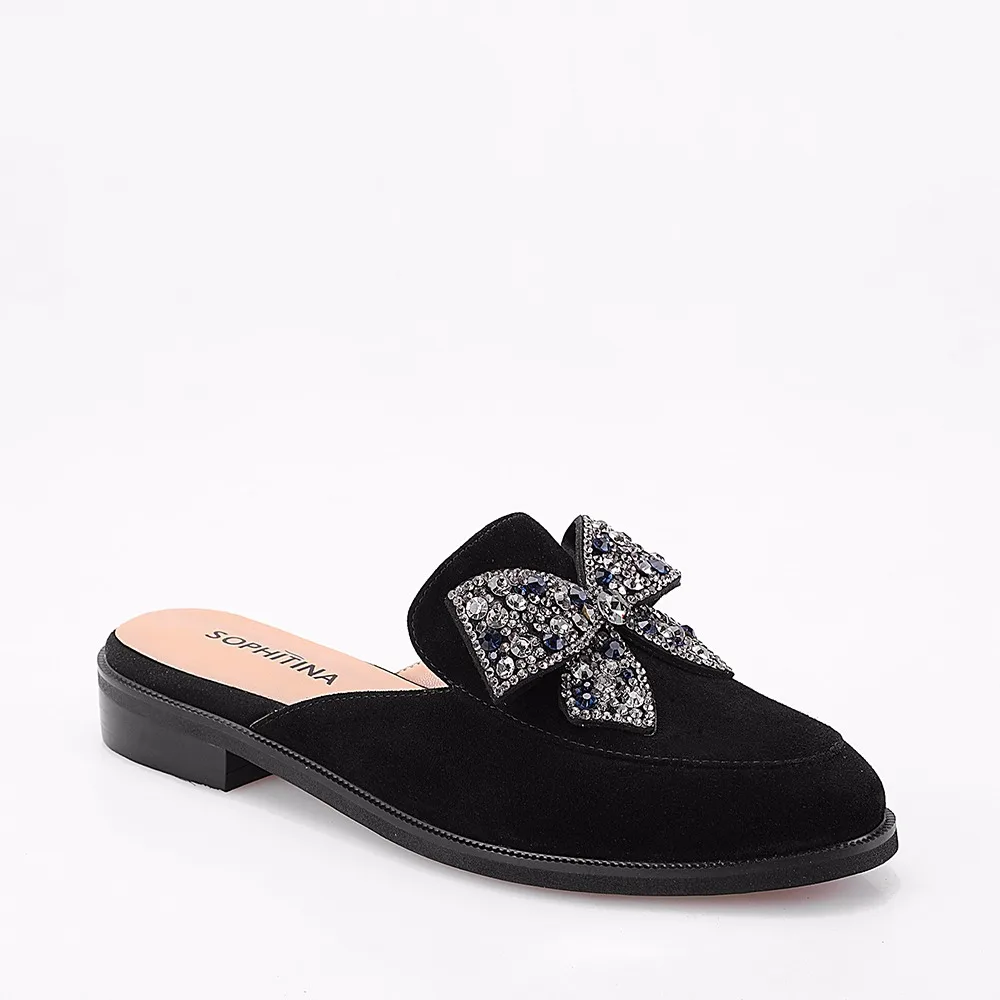 Мюли SOPHITINA женские ручной работы натуральная кожа круглый носок бант-бабочка