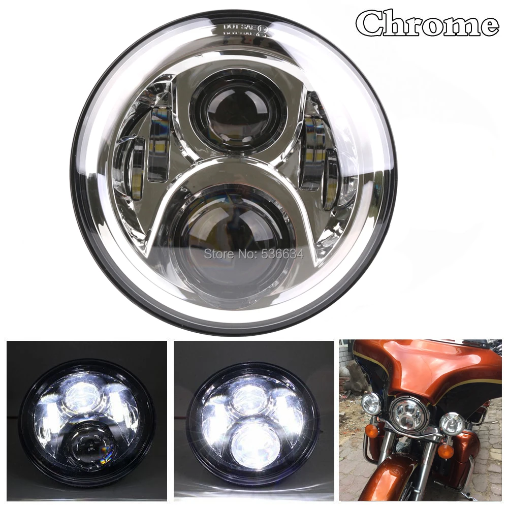

1 шт. 7 "60 Вт Хромированный Светодиодный прожектор фар Hi/Low Beam H4 для Electra Glide Ultra Classic CVO для Jeep