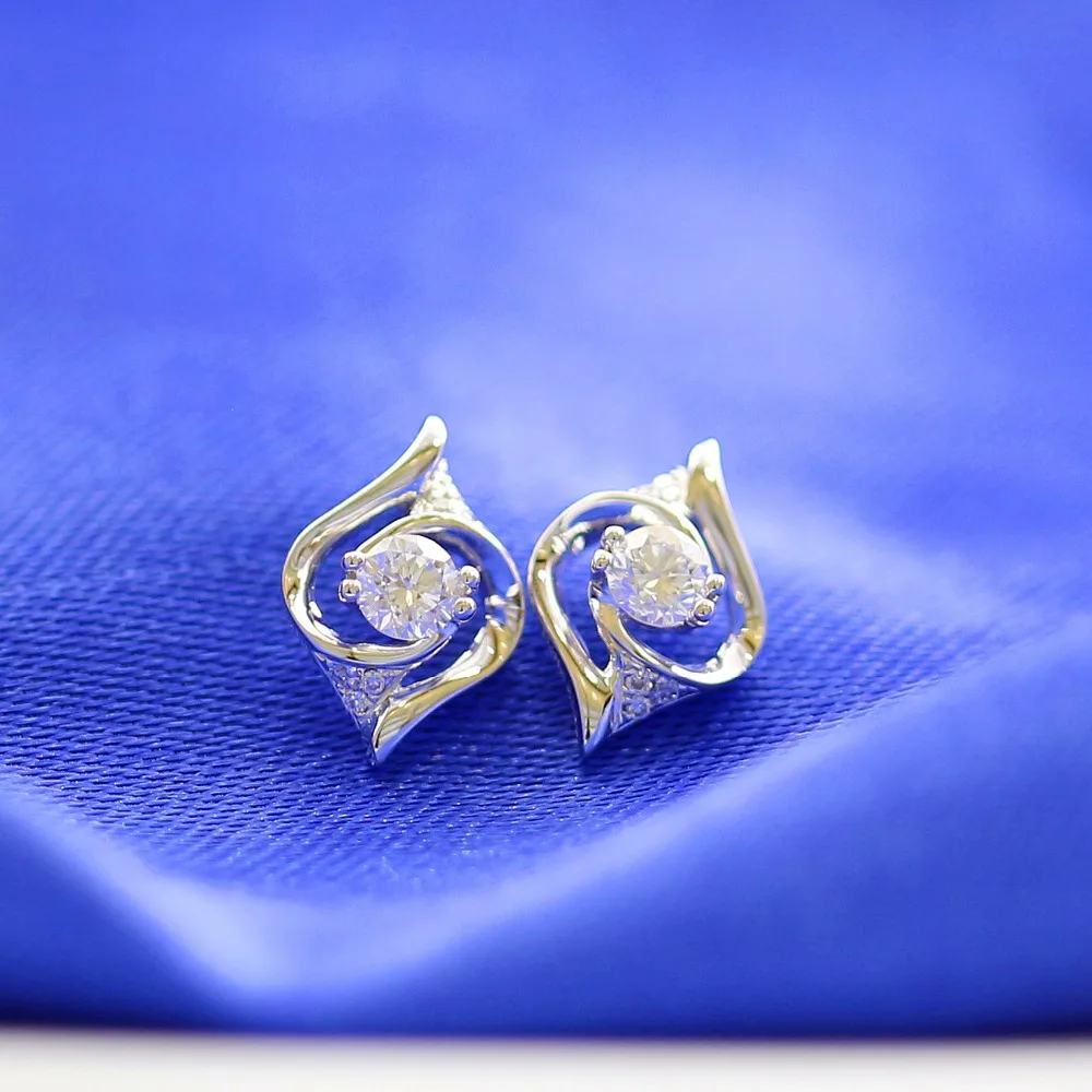 LASAMERO 0.196CT круглые серьги с натуральным бриллиантом 18 K белое золото бриллианты