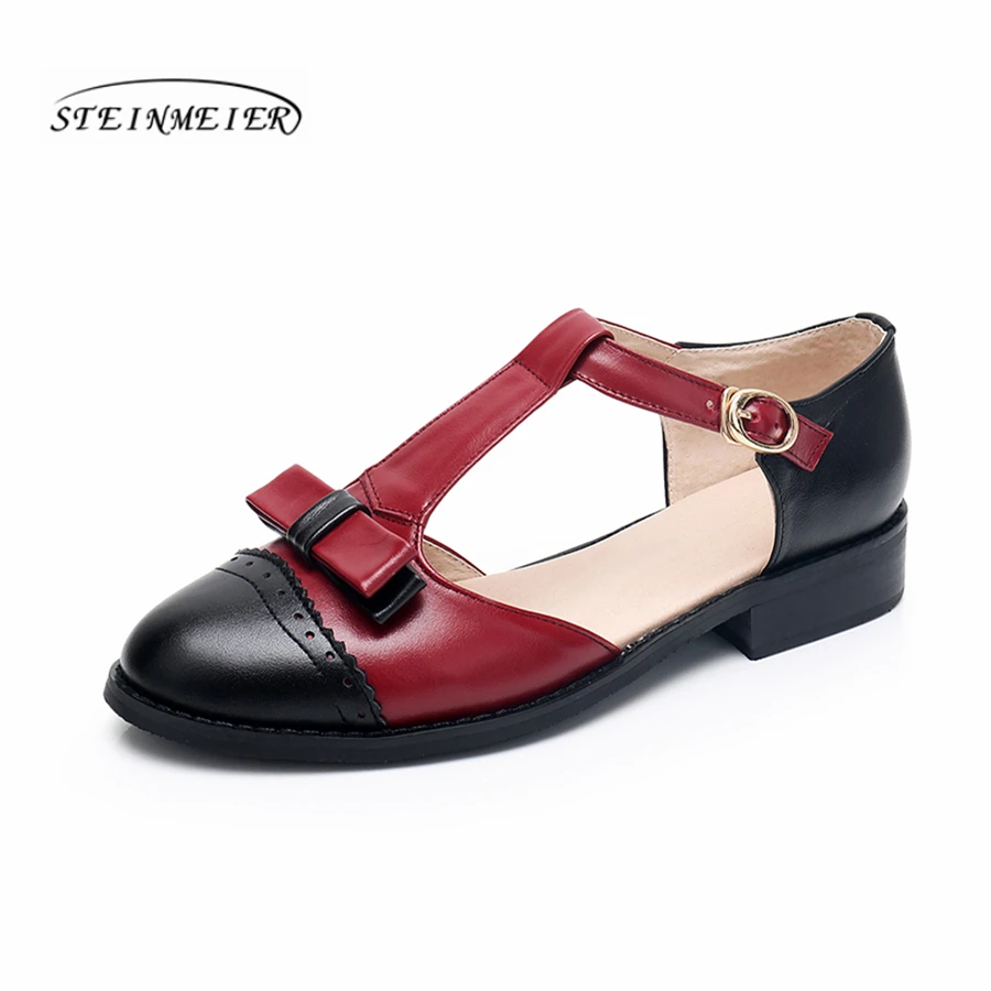 Женские босоножки оксфорды винтажные туфли из натуральной кожи на плоской