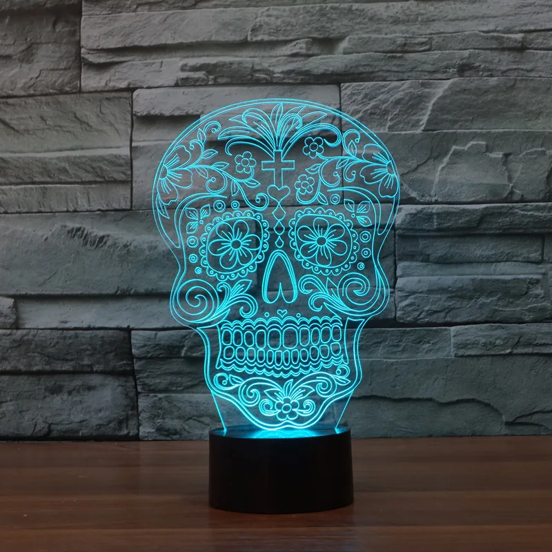 [Seven Neon] Крутая акриловая Настольная лампа с черепом 7 цветов 3d новинка