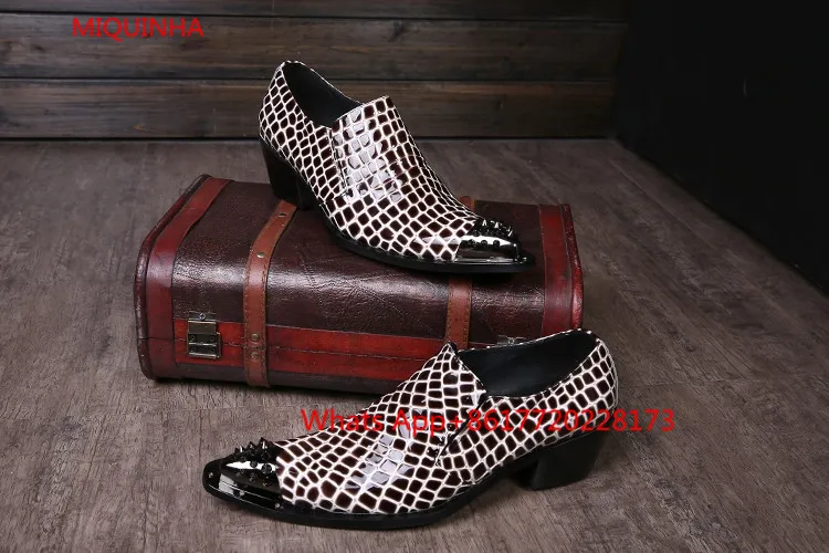 Итальянская мужская обувь Кожаные Деловые костюмы с острым металлическим носком