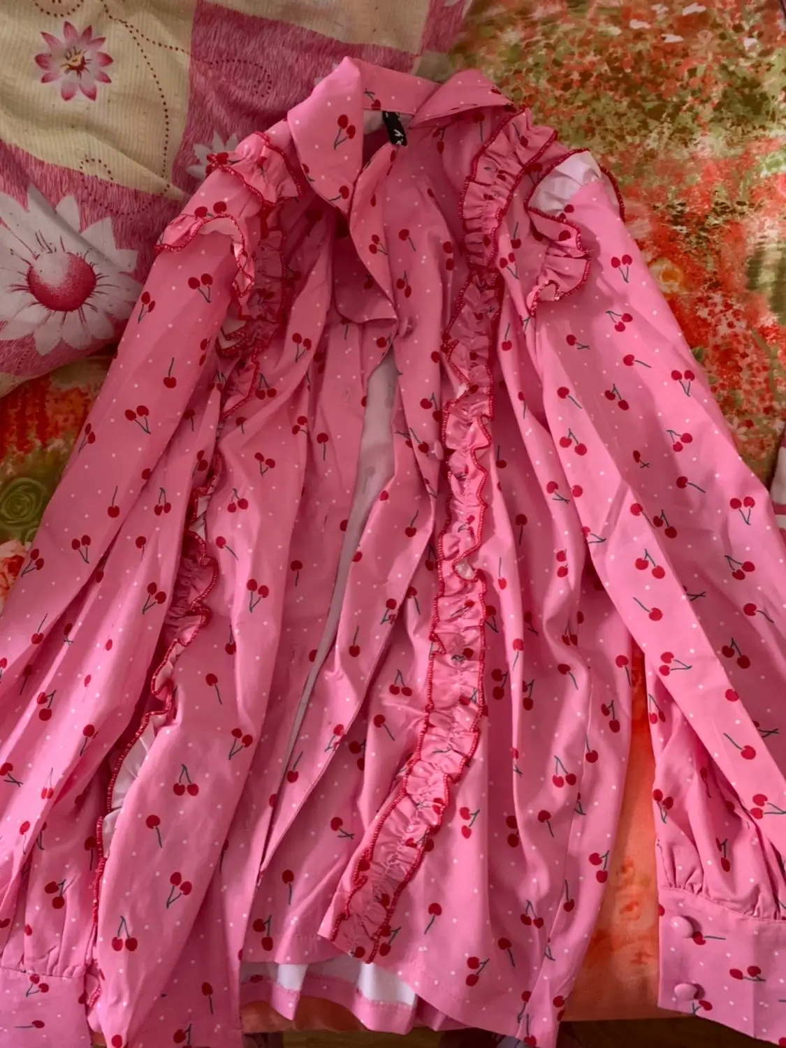 MUMUZI Модные женские Вишневый принт топы с длинными рукавами и блузки для малышек