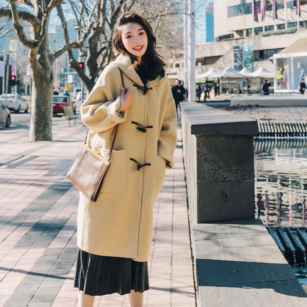 Женское длинное кашемировое пальто с карманами в стиле преппи Женская шерстяная