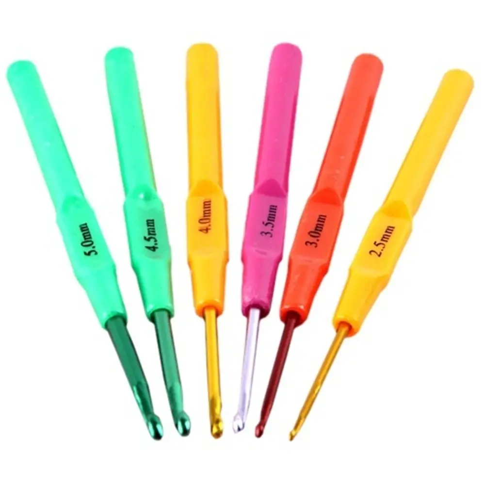 6X разных Размеры набор многоцветные Алюминий вязальные крючки Иглы вязать Weave Craft